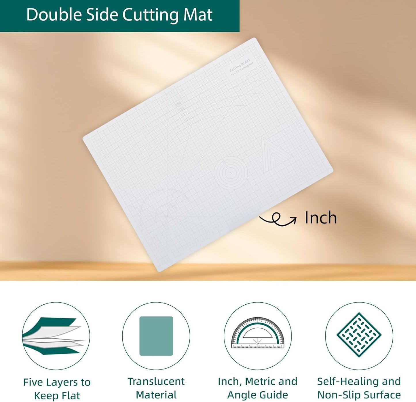 Falling in Art Self Healing Cutting Mat, 13x17" Cutting Mats for Sewing, Double-sided 5-Ply Fabric Cutting Board for Crafting, Quilting and Sewing Projects, White