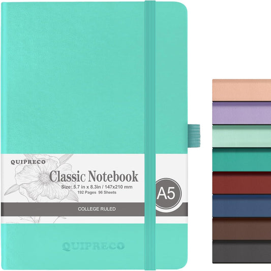 Hardcover Lined Bullet Dotted Journal Notebook, A5 140 192 Pages 100 120Gsm Paper College ruled for School,Work,Travel,and Daily Planning，5.7''*8.3'' (1, Light Green, A5 Lined)