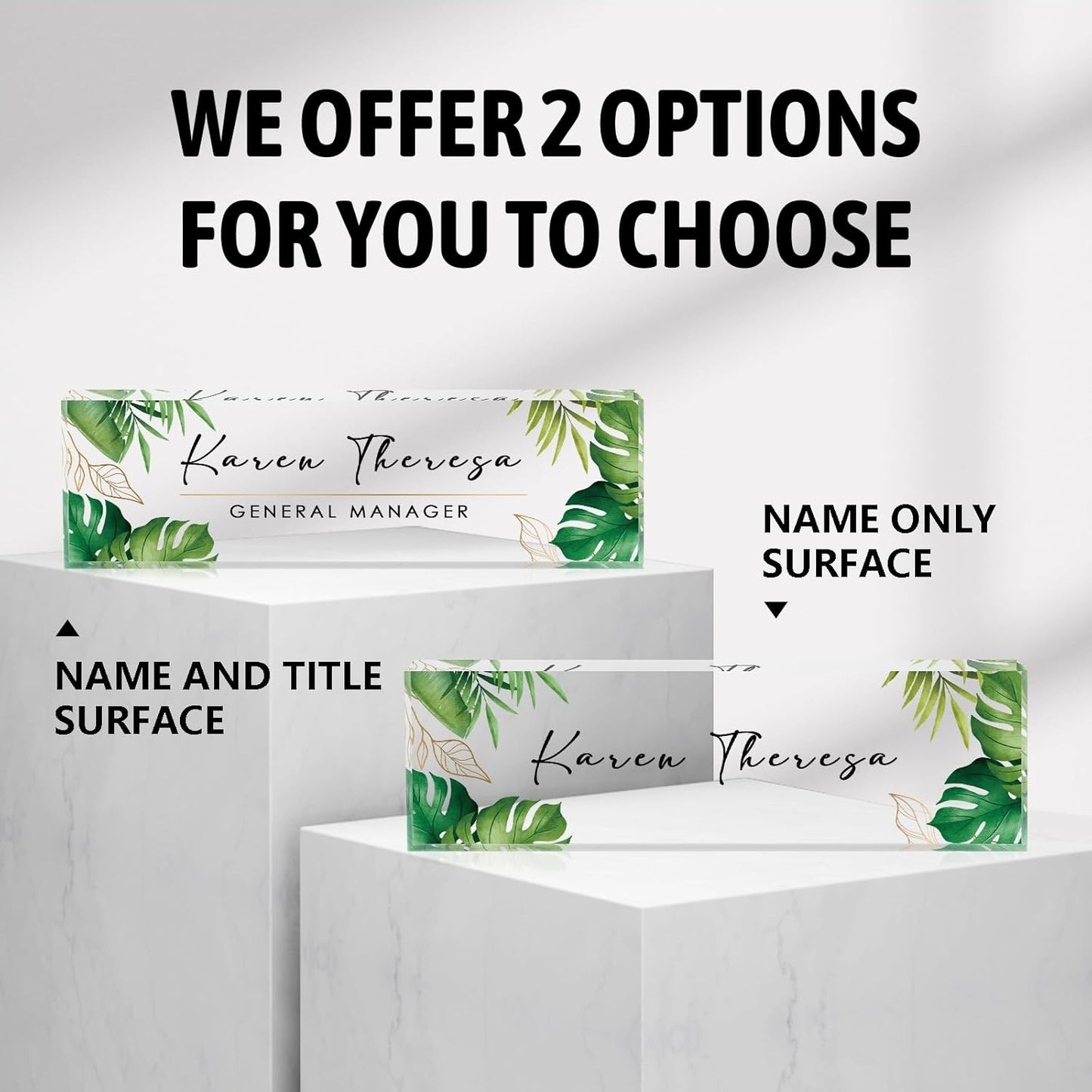 Custom Office Name Plate, Personalized Gifts for Women & Men, Appreciation Gifts for Employees, Office Desk Accessories (Green Plants)