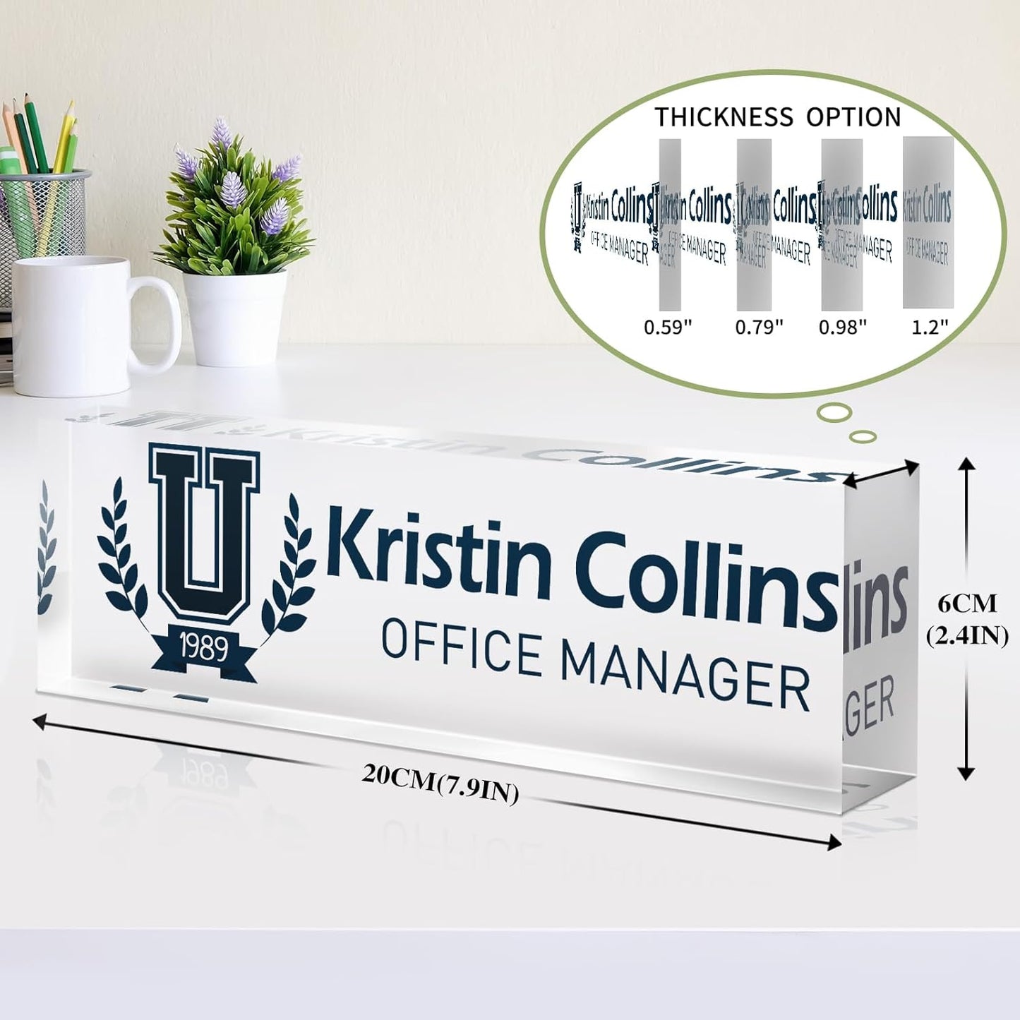 Custom Name Plate for Desk, Acrylic Office Decor For Women Men, Personalized Office Desk Accessories, Teacher Employee Appreciation Gifts For Social Worker Boss Coworkers (Logo)