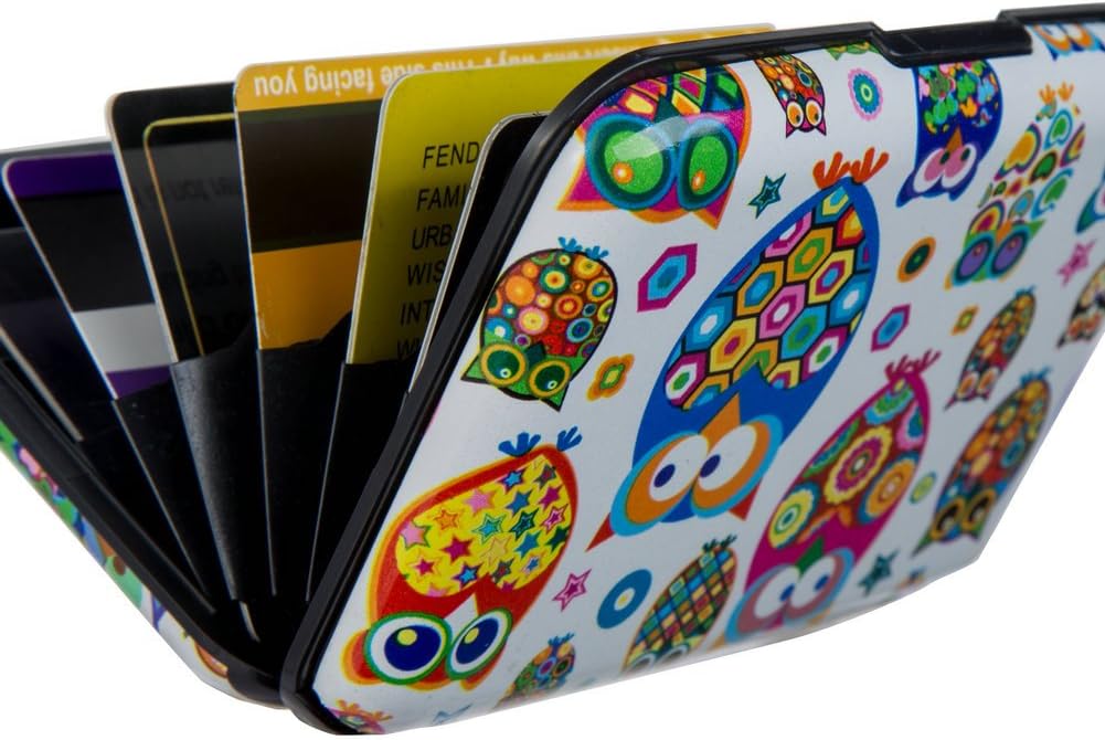 ELFISH Mini RFID Aluminum Wallet Credit Cards Holder Business Card Case Metal ID Case for Men Women (Owl)