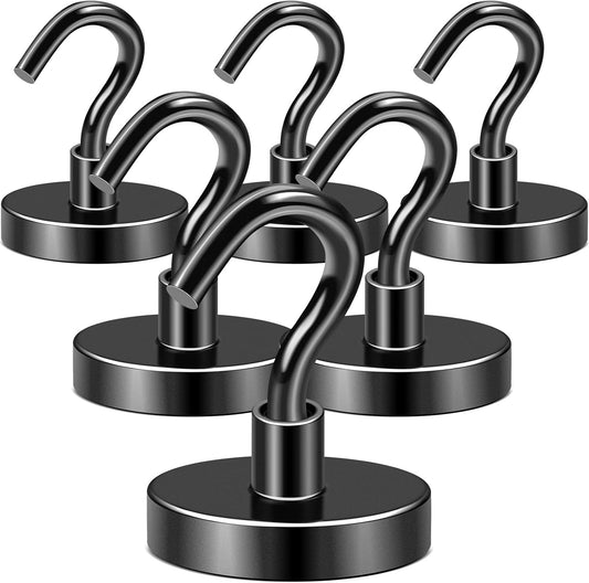 DIYMAG Black Magnetic Hooks, 150 LB Heavy Duty Strong Magnets with Hook, Rare Earth Neodymium Magnet for Hanging, Magnetics Hanger for Curtain, Home, Kitchen, Workplace, 6 Packs