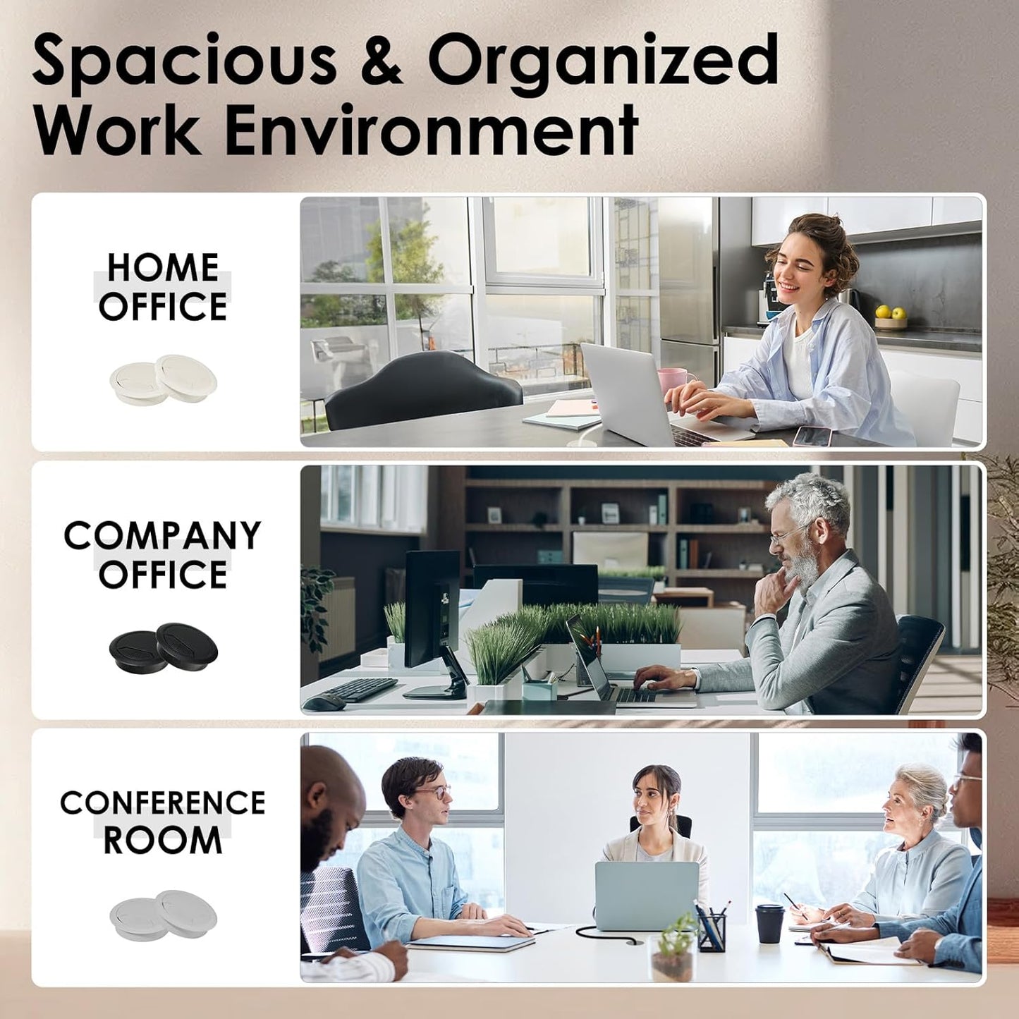 Desk Grommet 2 Inch (50 mm) 12 Pieces, Desk Hole Cover for Cables, Desk Wire Hole Insert, 2" Desk Hole Grommet, Cable Grommet, Desk Cord Hole Cover, Desk Cable Hole Cover with Hole Saw - White