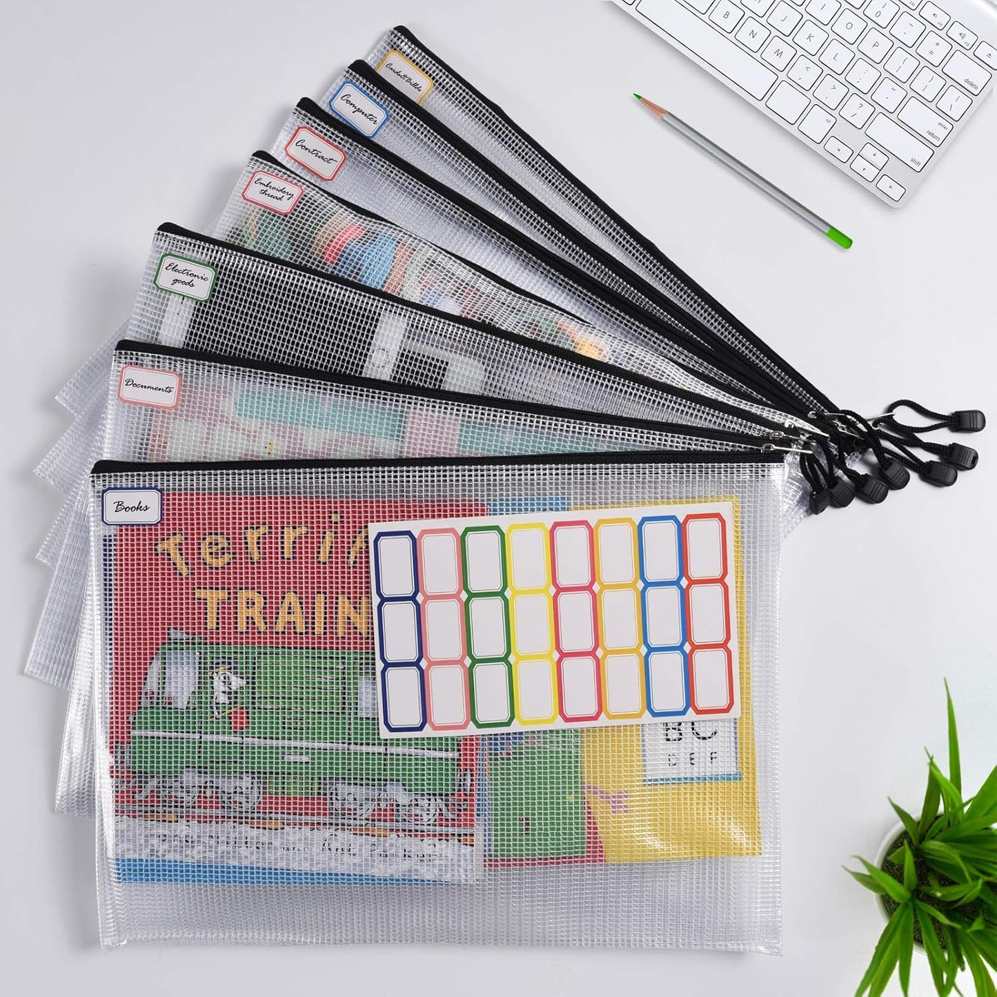 12 Pcs Plastic Mesh Zip File Bags, Waterproof Tear-Resistant Document File Folders, B4 Size Zipper Documents Pouch Document Organizer Bags for School Office Home Travel Storage(15.35×11.22Inch)