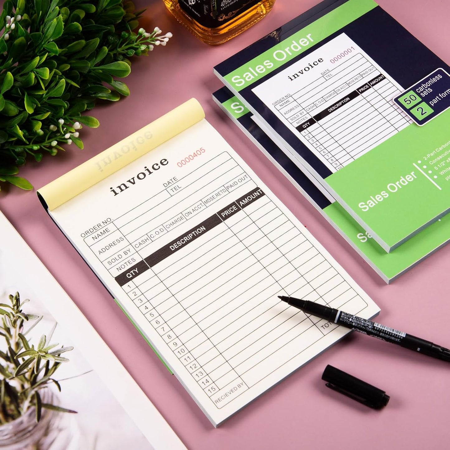 FOBSME Sales Order Books with 2-Part Carbonless Forms 8.27x5.51 Inch Invoice Books Receipt Record Book with Cardboard for Small Business Retail Stores (1 Pad,50 Sets Per Pad)
