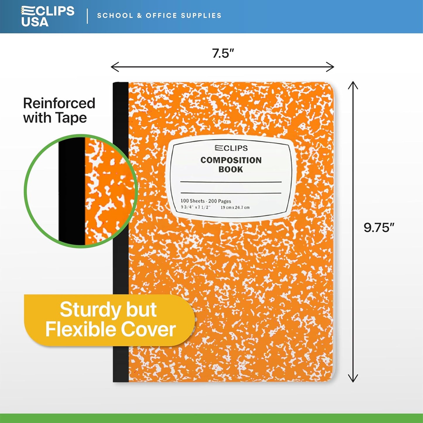 E-CLIPS USA Composition Notebooks, (6 Pack), Wide Ruled Composition Notebook, Marble Composition Notebook, 100 sheets, 200 Pages (6, Orange)