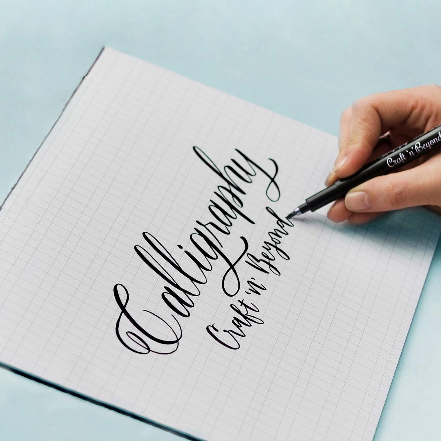 Craft 'n' Beyond Calligraphy Brush Pens Pack of 10 Markers for Hand Lettering, Art Drawing, Sketching, Scrapbooking, Journaling - Beginner Kit with Fadeproof Black Ink