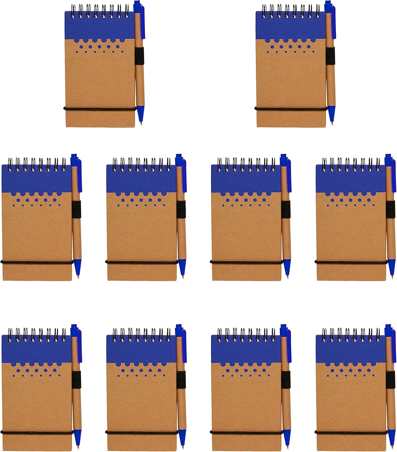 DISCOUNT PROMOS 10 Recyclable Spiral Small Notebooks Pack - 60 Lined Pages - Blue