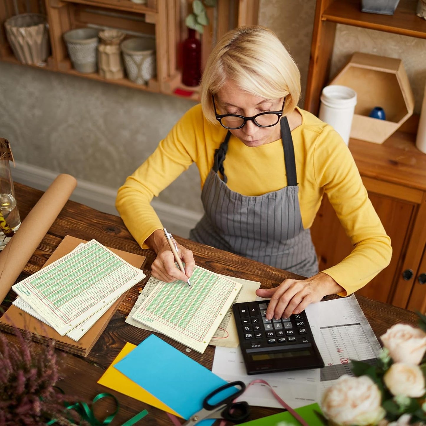 Fulmoon 2 Pack 100 Sheets Columnar Pad Accounting Ledger Paper Accounting Ledger Book Green Analysis Pad for Business, 50 Sheets/Pack, Single Page Format(5 Columnar,8.5 x 11 Inch)