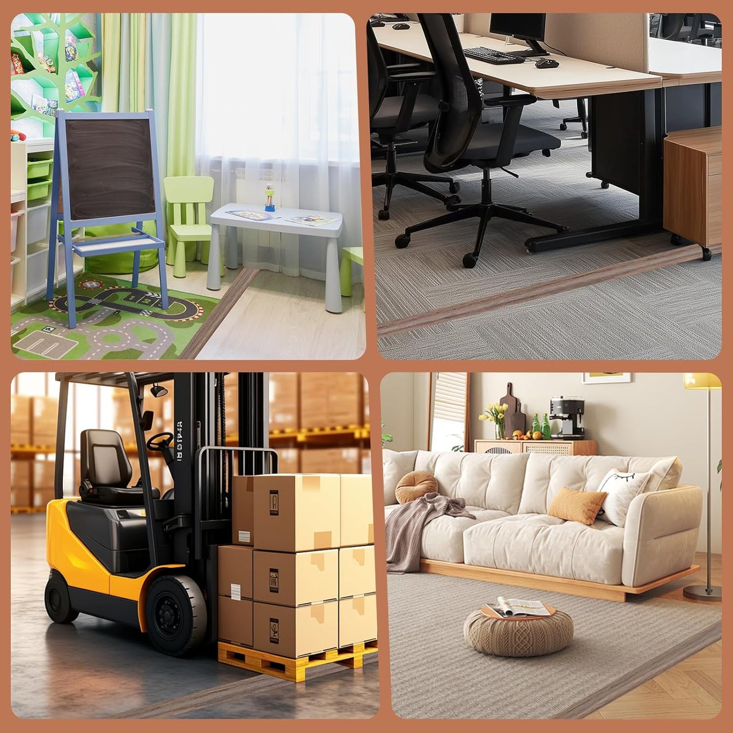 Floor Cord Cover for Wires on Floor Self Adhesive Cord Hider Floor Cable Management Wire Covers for Cords Protector Prevent Cable Trips Cord Cavity W 0.47" x H 0.27", Misty Brown Wood, 20Ft