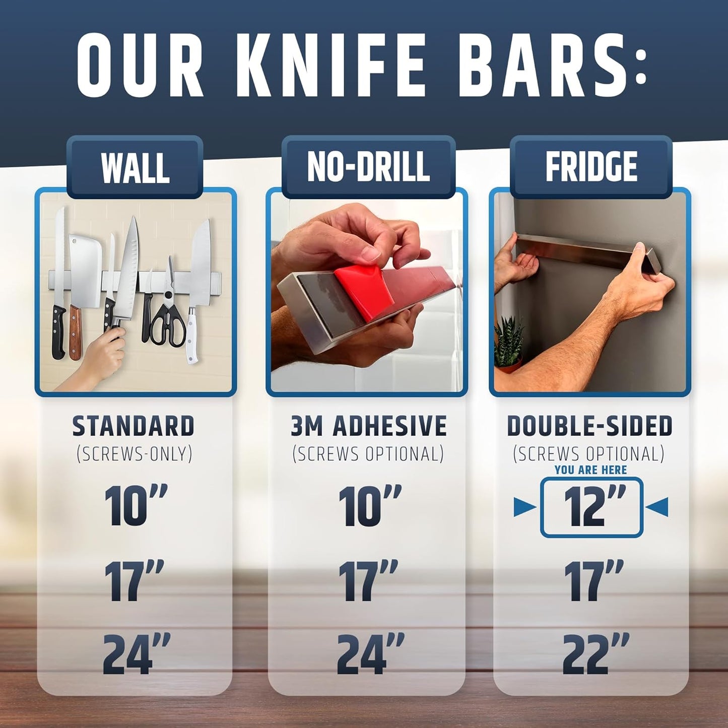 Fridge Applicable Stainless Steel Magnetic Knife Holder With Anti-Slide Upgrade - 12 Inch Professional Double Sided Strip for Refrigerator - Rack/Bar With Powerful Pull Force