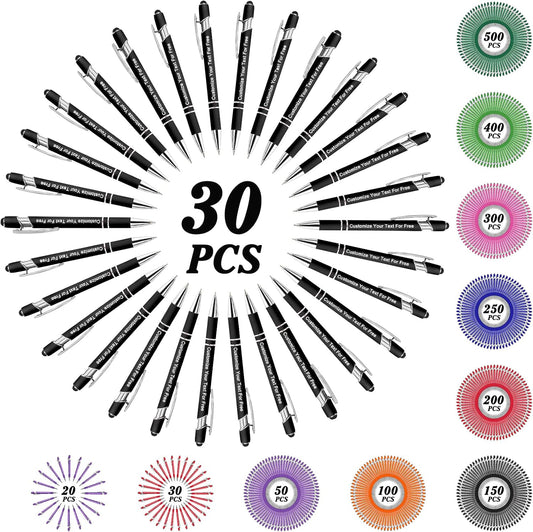 Max 500 Pcs Personalized Pens Bulk, Custom Pens with Free Engraving, Customized Stylus Tip Ballpoint Pen with Your Name Massage Text for School Office Business Graduation Anniversaries-30 Packs