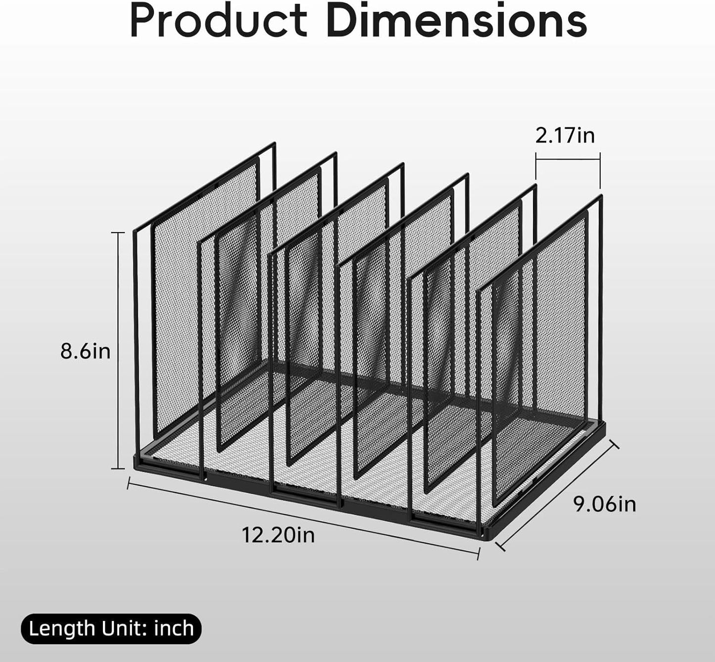 File Organizer for Desk, 5-Section Vertical File Sorter, Paper Holder Organizer Standing Metal File Folder for Office Home Classroom, Black