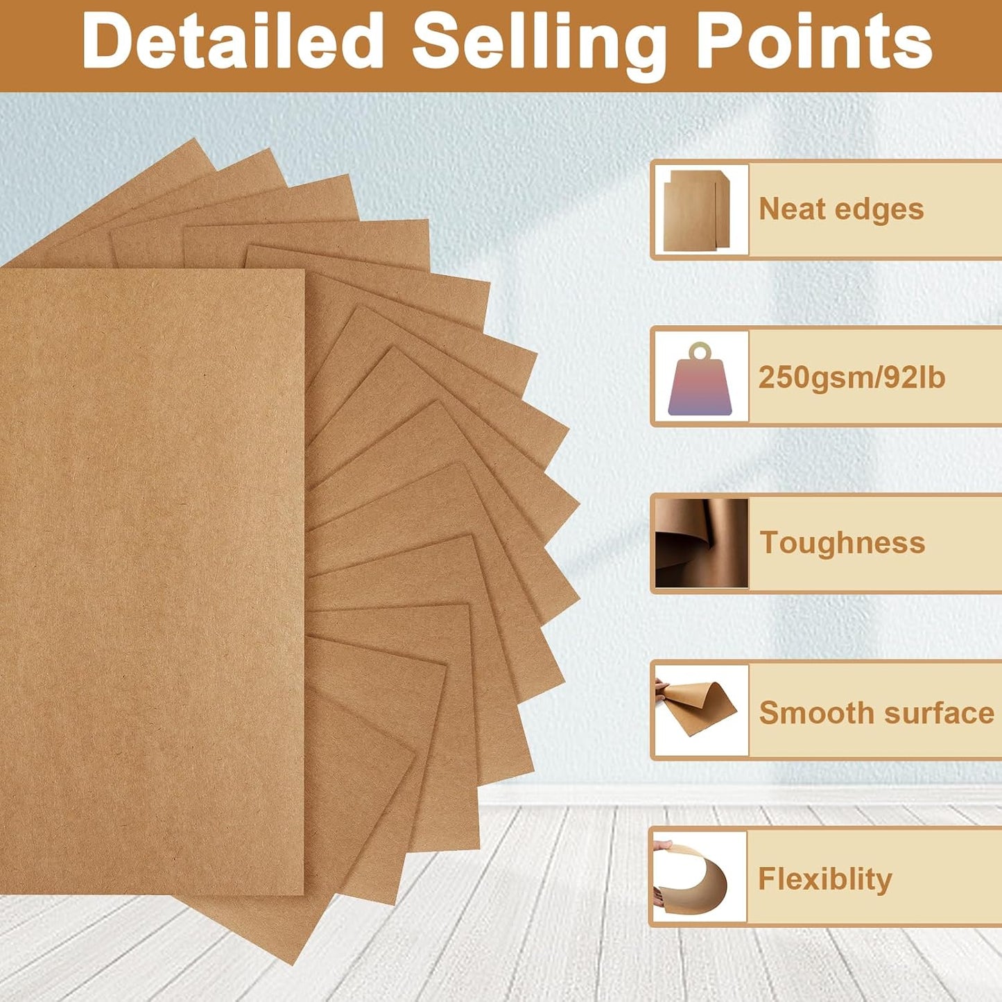 120 Sheets Brown Cardstock 8.5 x 11 Kraft Paper, 92lb Thick Printer Paper Card Stock for Greeting Cards, Stationery, Wrapper, Office Printing, Crafts, Invitations