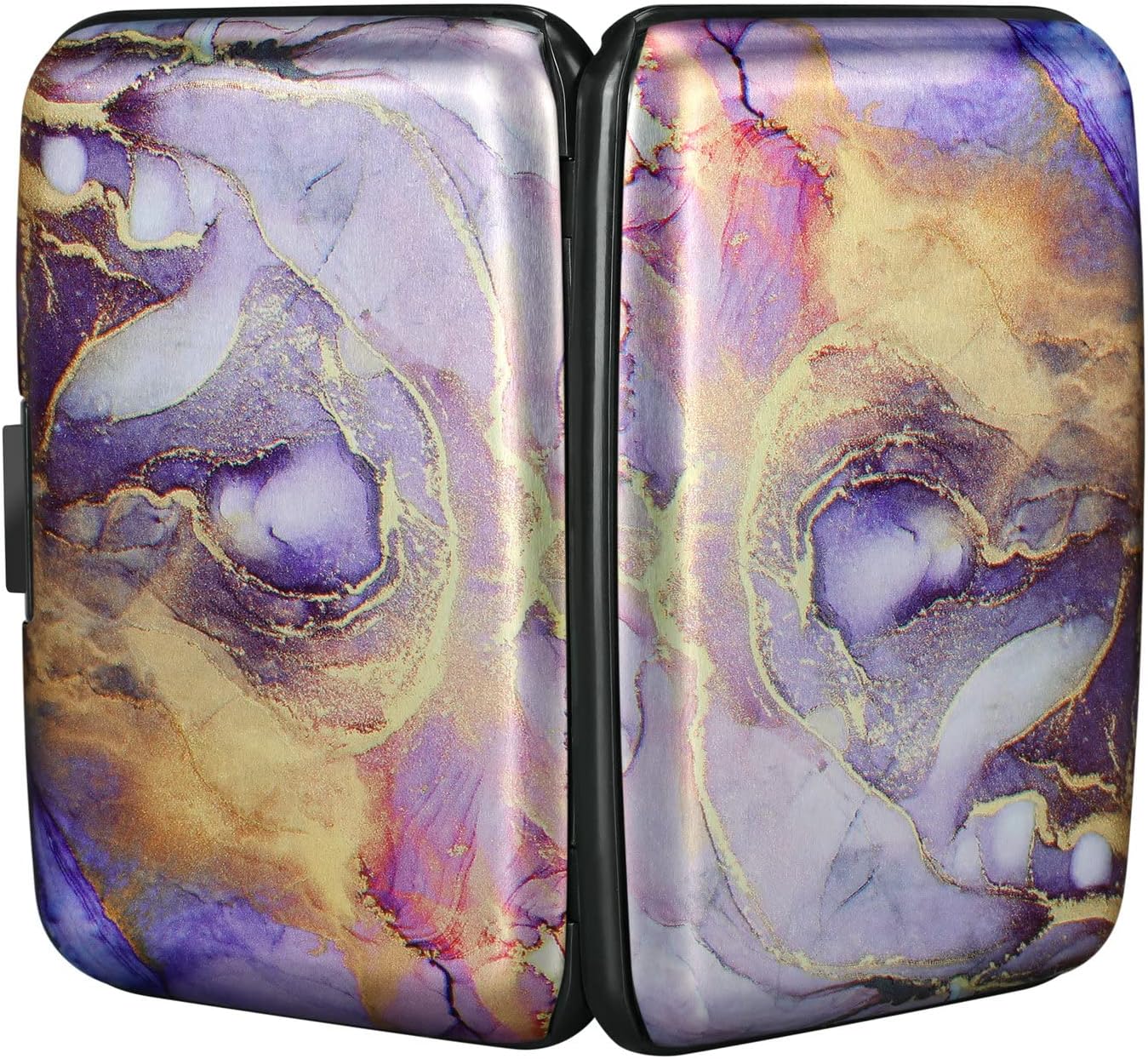 ELFISH Mini RFID Aluminum Wallet Credit Cards Holder Business Card Case Metal ID Case for Men Women（Light Purple Marble