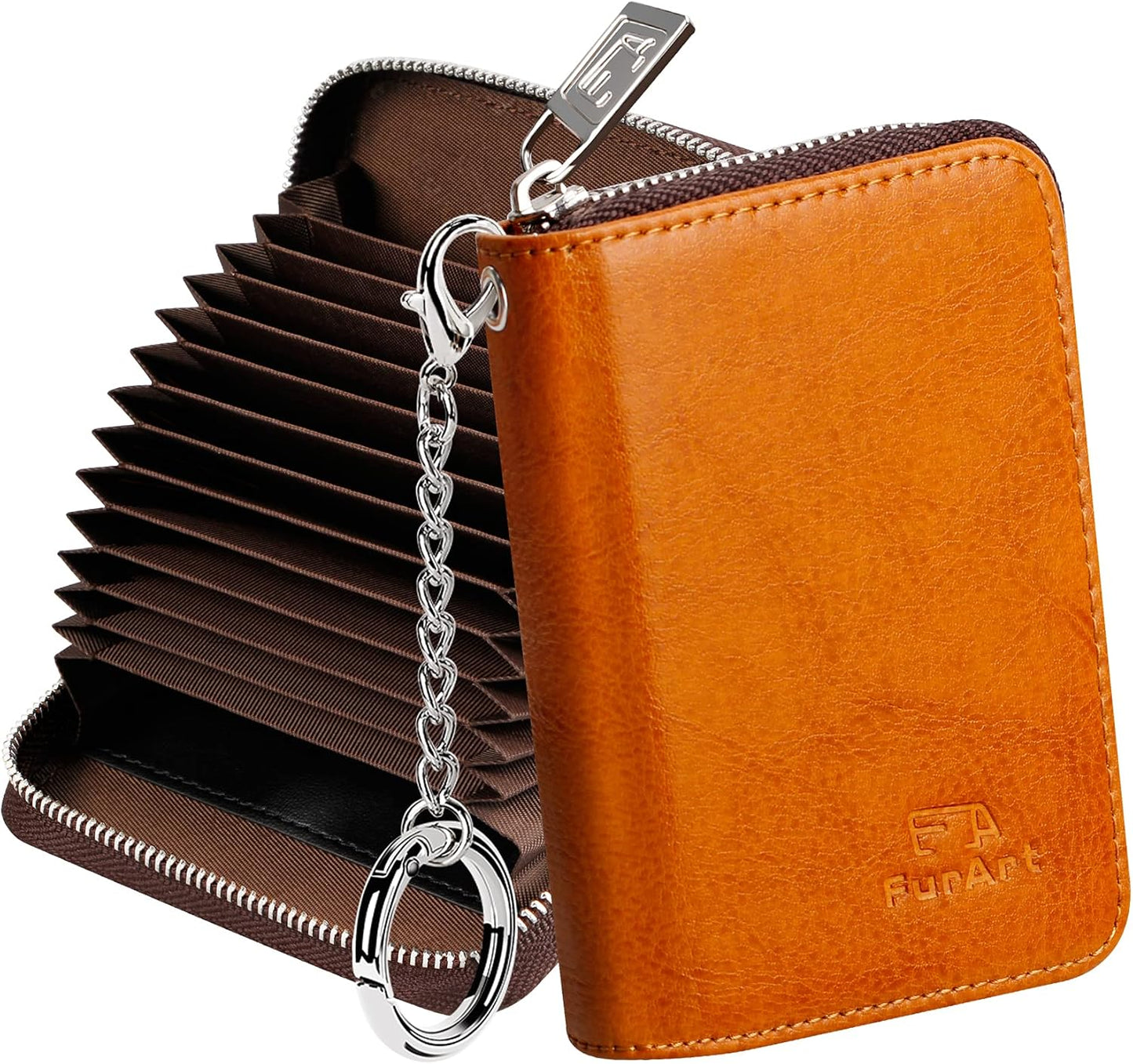FurArt Zipper Wallet Women, RFID Blocking Credit Card Wallet, Business Card Holder, Compact Size KeyChain Wallet