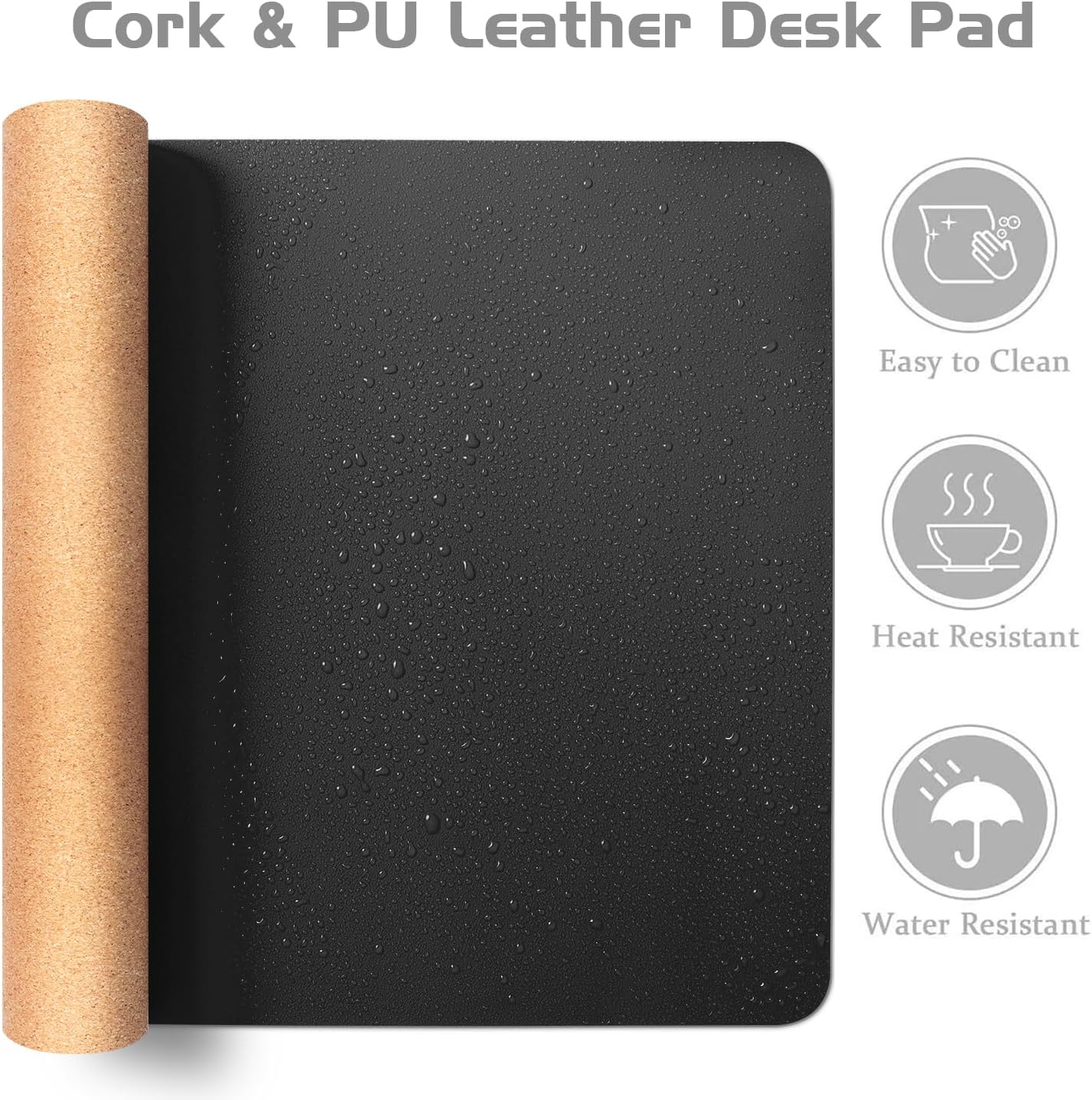 Aothia Dual-Sided Desk Pad - 35.4 x 15.7 inches Leather Desk Mat, Natural Cork Desk Pad Protector, Large Mouse Pad for Desk, Waterproof Desk Blotter Pad, Desk Writing Pad for Office Work/Home, Black