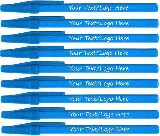 Personalized Stick Pens With your Custom Logo or Text-500 Pack Bulk-for Businesses, Parties, and Events, Custom Printed Slim Ballpoint Pens Colored with Cap, Light Blue, Black Ink
