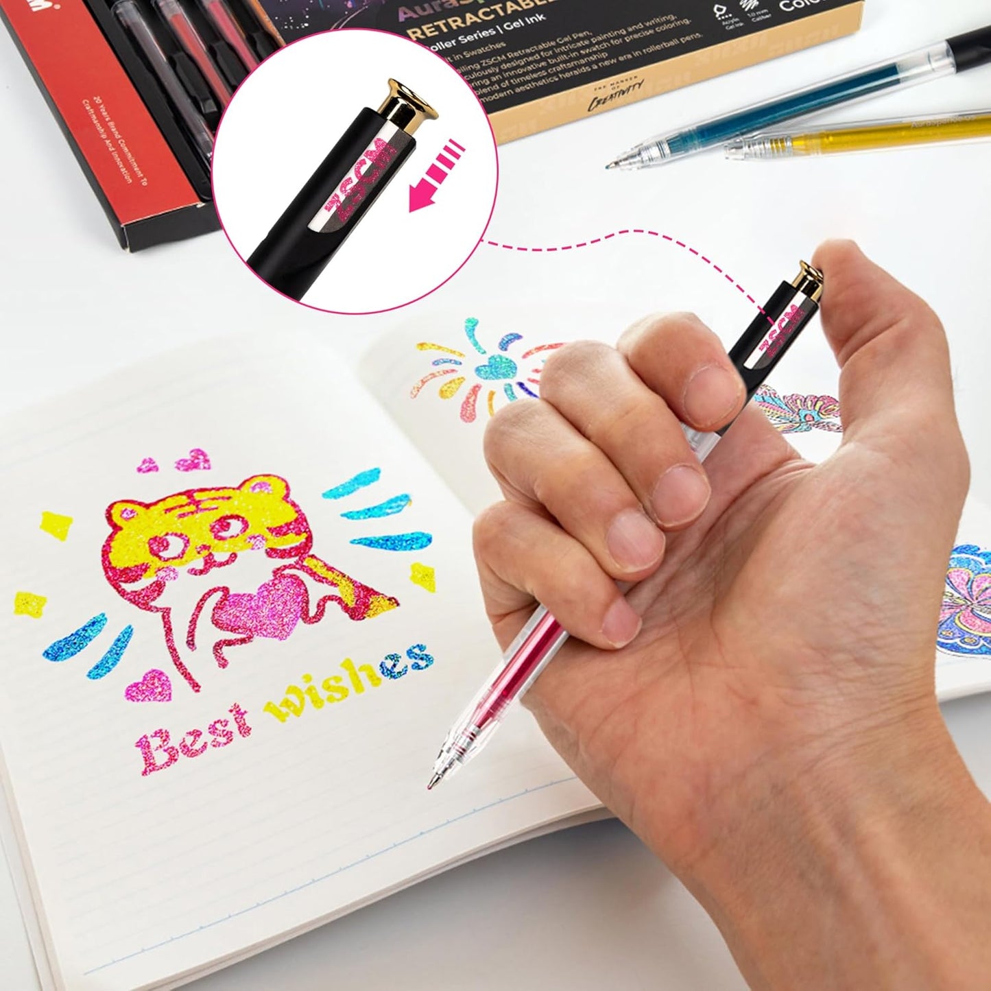 Retractable Super Glitter Gel Pens, 12 Colors Large Capacity Metallic Sparkle Gel Ink Pens, 1 mm Fine Point Smooth Writing Color Pen for Adult Coloring Book Note Taking Aesthetic Art Supplies