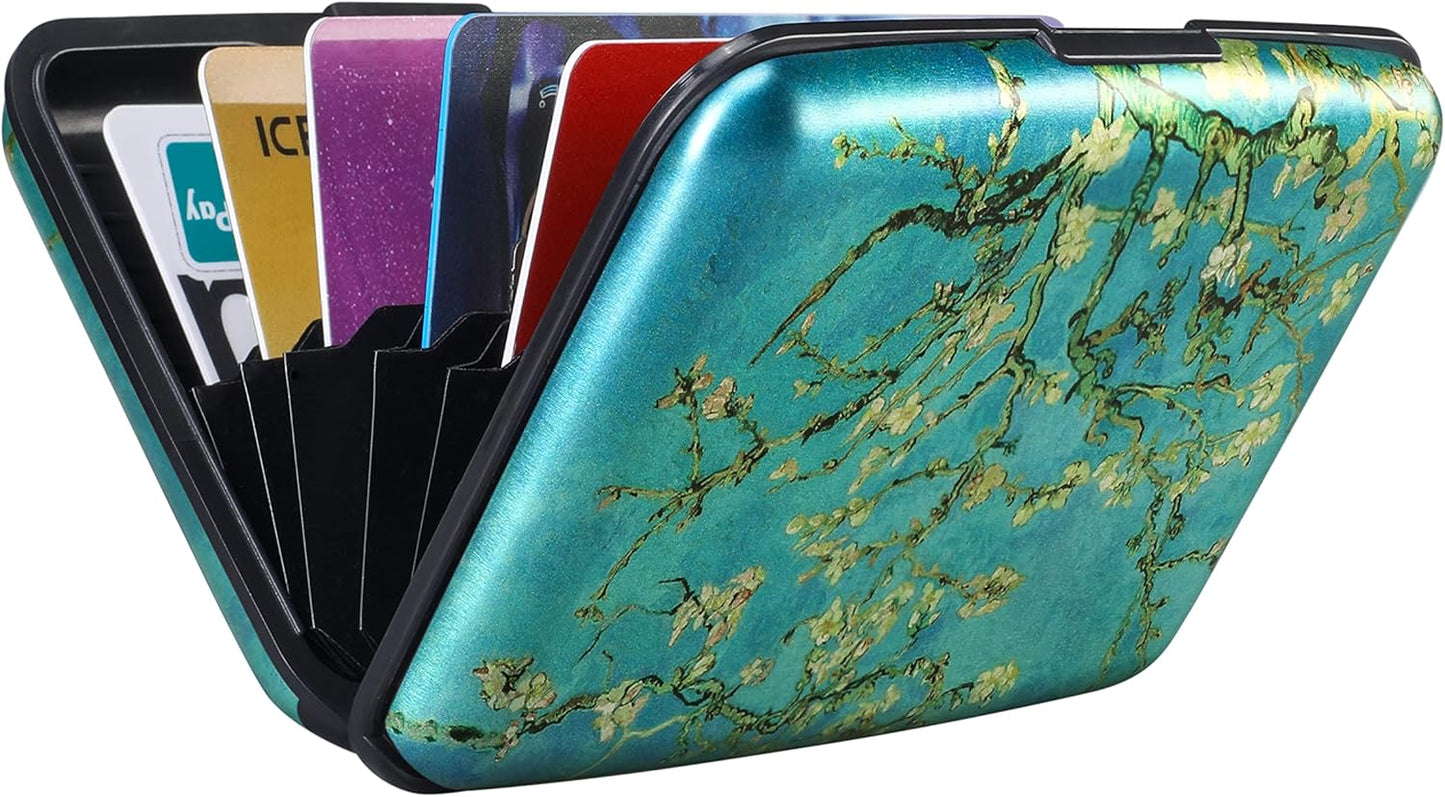 ELFISH Mini RFID Aluminum Wallet Credit Cards Holder Business Card Case Metal ID Case for Men Women（Apricot flower