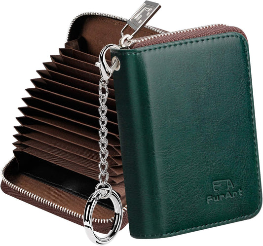 FurArt Zipper Wallet Women, RFID Blocking Credit Card Wallet, Business Card Holder, Compact Size KeyChain Wallet