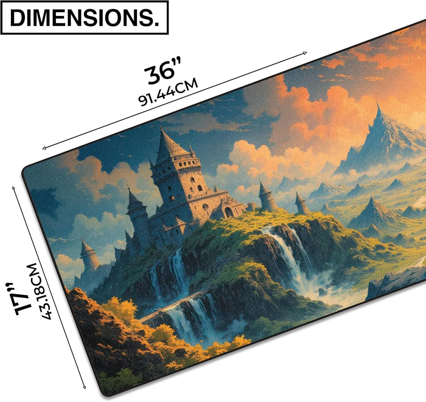 MPCO. Dark Fantasy Large Gaming Desk Pad - 36" x 17" Duraglyde Fabric Spring Castle Desk Mats - Non-slip, Washable, Smooth Glide for Precision Gaming & Work