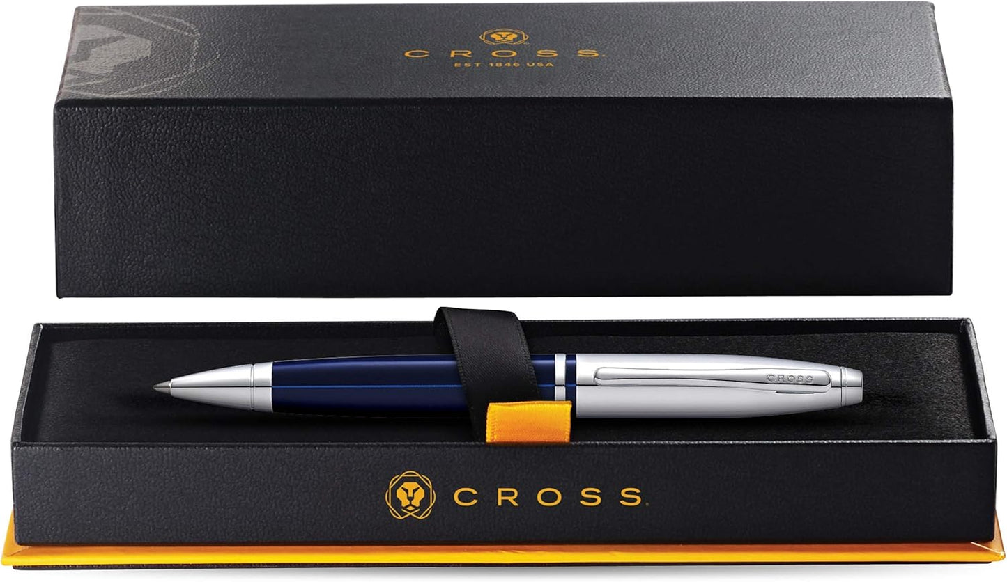 Cross Calais Refillable Ballpoint Pen, Medium Ballpen, Includes Premium Gift Box - Chrome/Blue