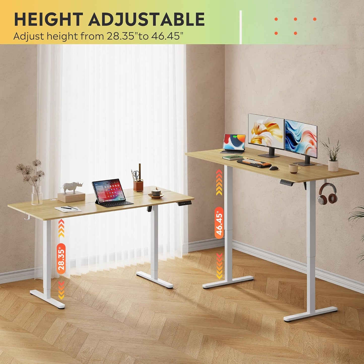 DEVAISE 63 Inch Electric Standing Desk, 3 Adjustable Height Stand up Desk for Home Office, Ergonomic Sit to Stand Desk with LED Touchscreen, Headphone Hook, 3 Memory Preset Computer Desk (Maple)