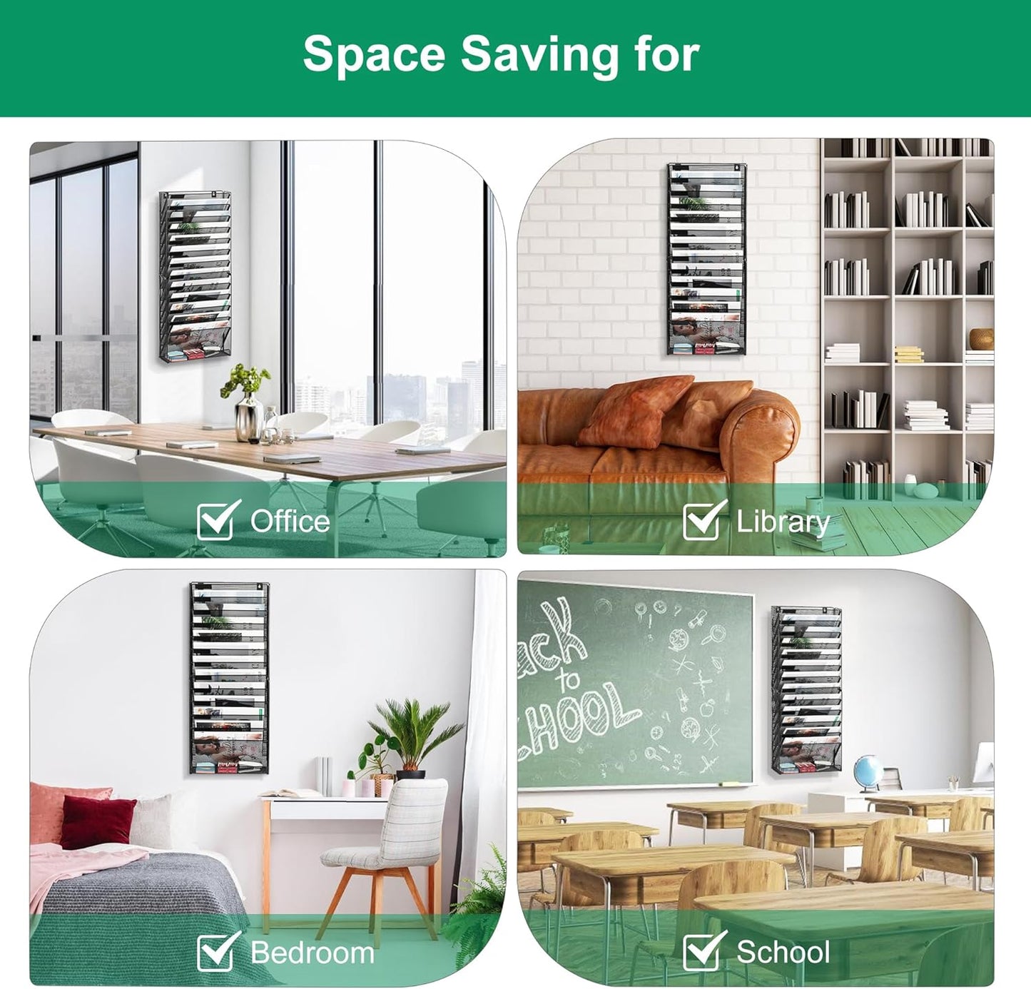 14-Tier Wall File Organizer, Hanging Mail Organizer Wall Mounted Paper Document Holder, Metal Clipboard Storage Basket for Office Home School Organization, Black