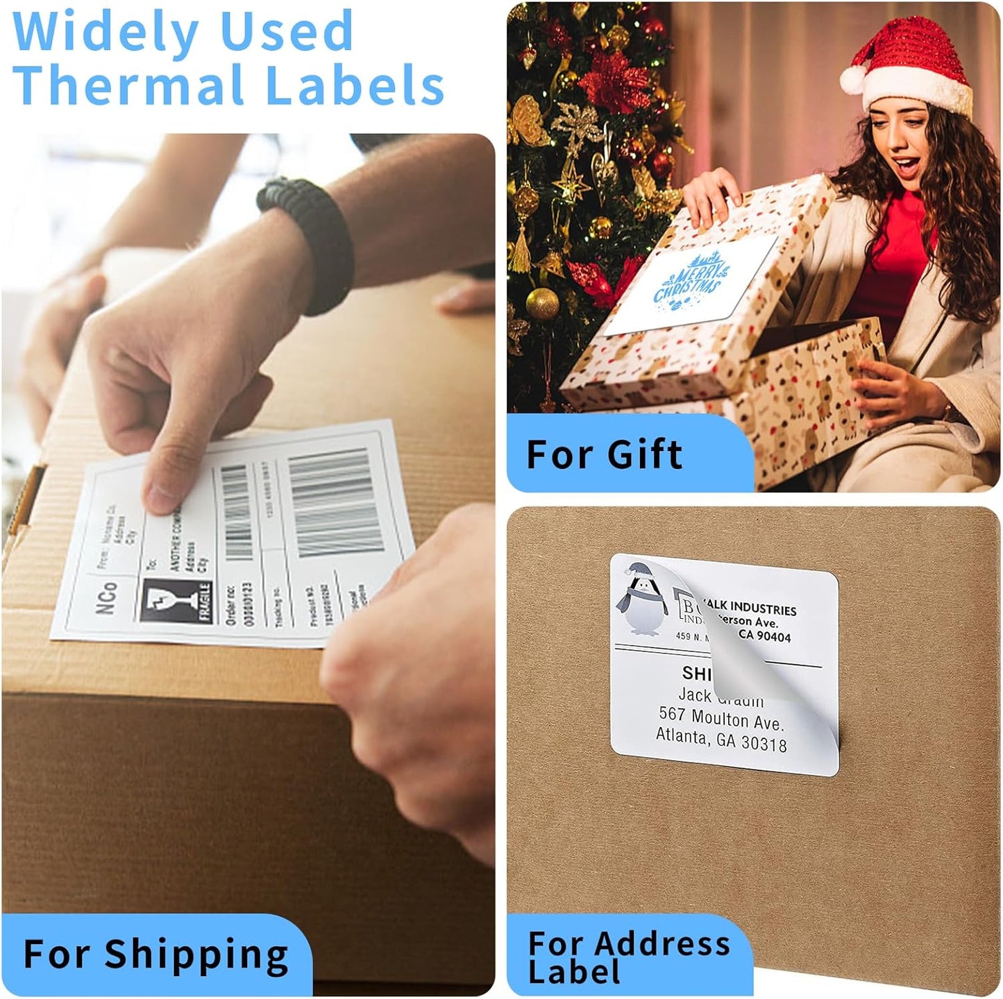 Direct Thermal Label-Shipping Label 4x6-NefLaca Thermal Printer Sticker 4"x6"-Mailing Label,Compatible with Rollo,Nelko,Zebra. MUNBYN Printer,Fanfold Shipping Label(4 Packs of Total 8000 Labels)