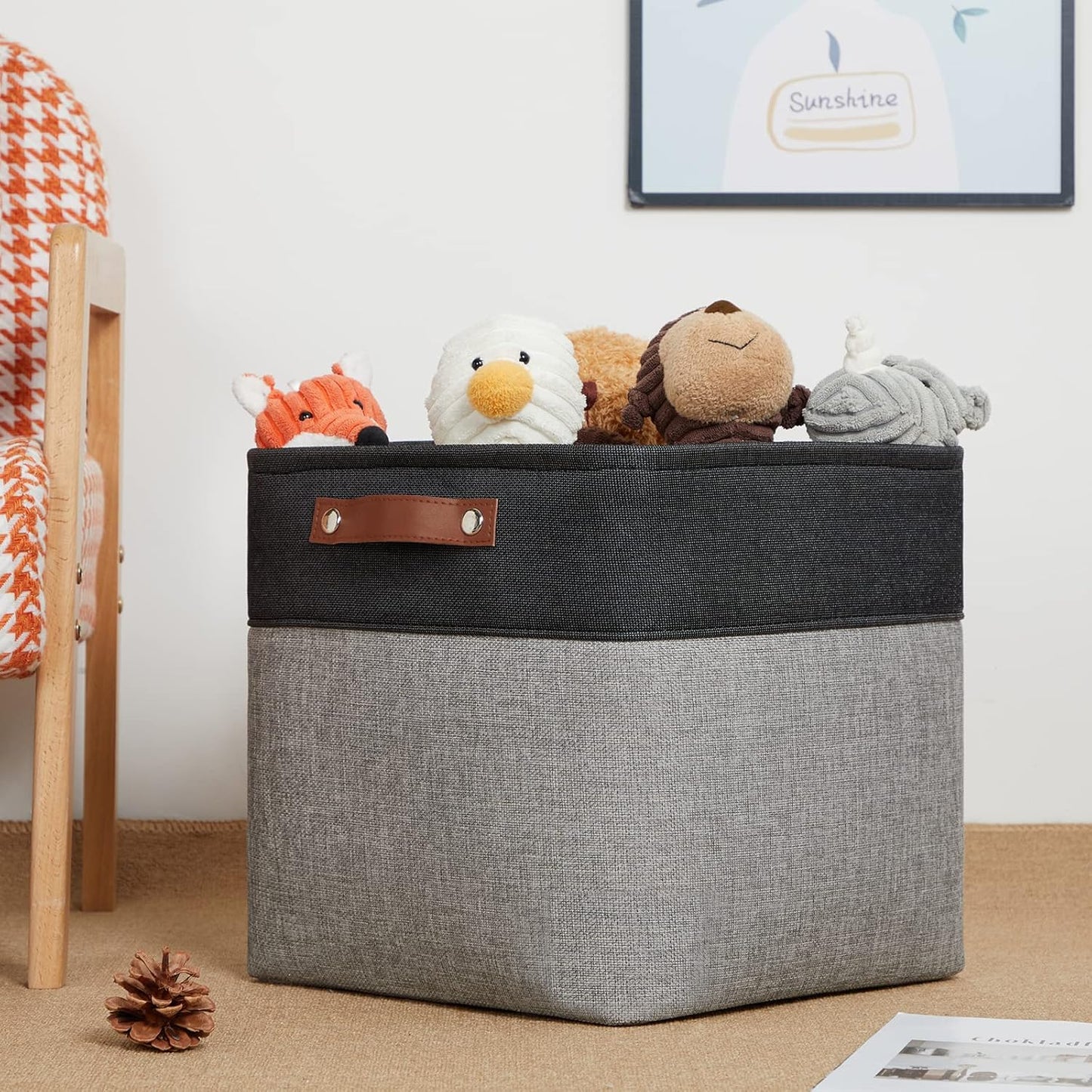 DULLEMELO Cube Collapsible Storage Bins, 12 inch Fabric Storage Cubes Bins Canvas Organization Baskets, Linen Closet Organizers Boxes for Home Organization and Storage (4 Pack - 12" Black&Grey)