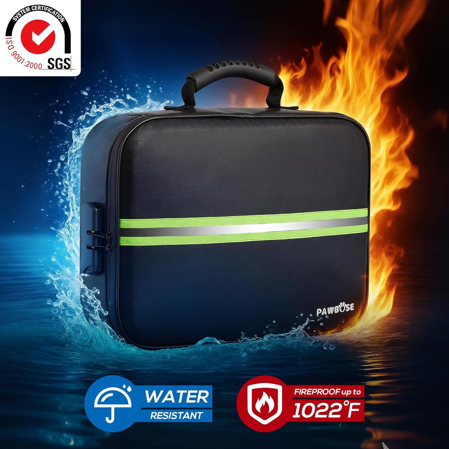 Fireproof Document Bag with Lock, Upgraded Fireproof, Heat Insulated & Waterproof Box for Document,Portable Storage for Home and Travel, Suitable for Document and Laptop