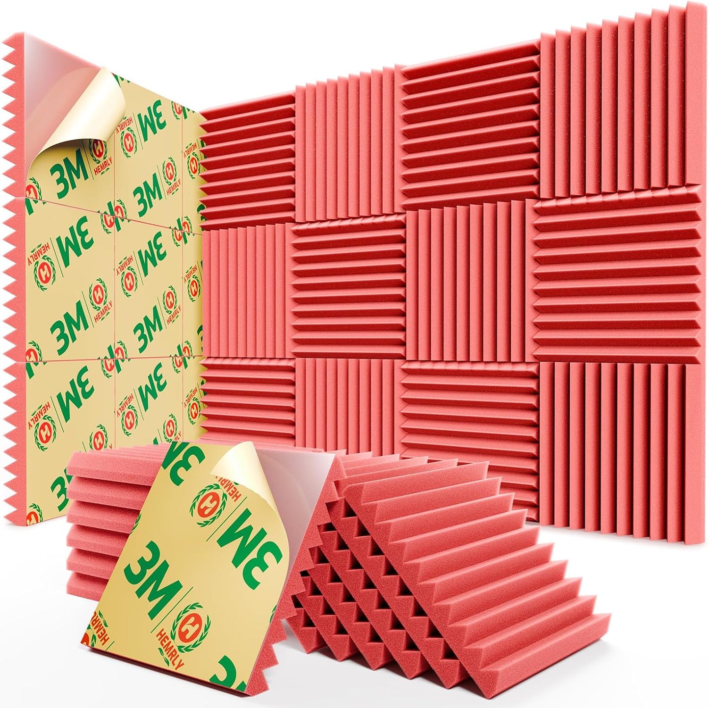 12 Pack Sound Proof Foam Panels for Walls,Self-Adhesive Foam Acoustic Panels Sound Absorbing,High Density Quick-Recovery Soundproof Wall Panels 12" X 12" X 1"-Red