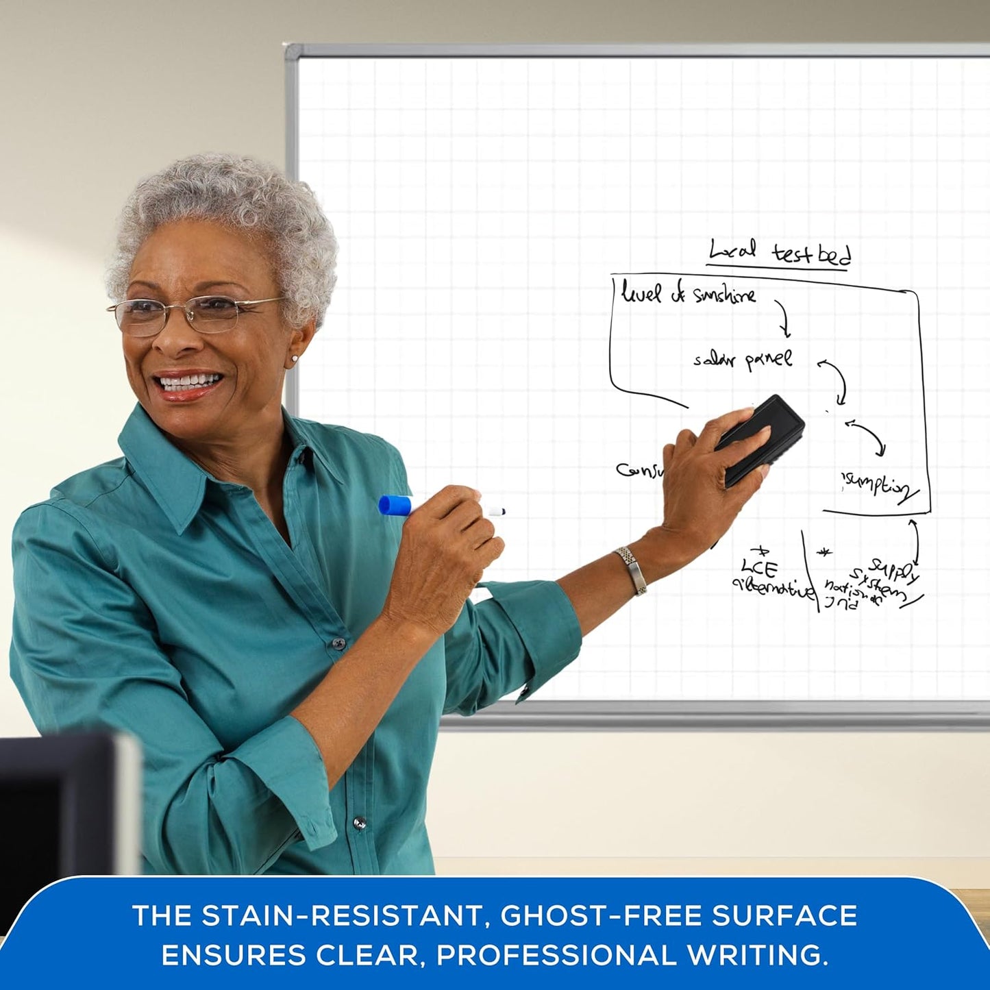 FSE 373-WB4836LB 48" x 36" Wall-Mounted Magnetic Ghost Grid Whiteboard