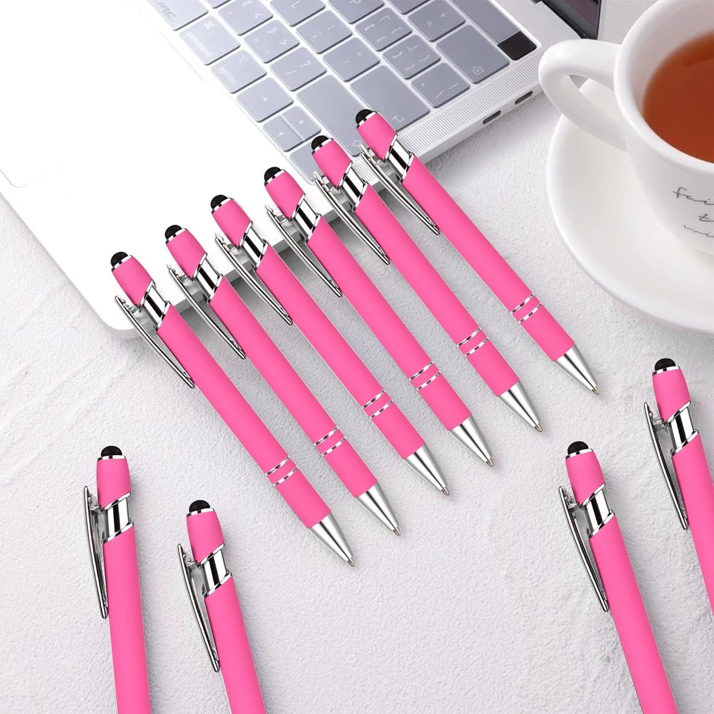 12 PCS 2 in 1 Stylus Ballpoint Pen with Stylus Tip, 1.0 mm Black Ink Metal Pen Stylus Pen for Touch Screens (Silver & Pink)
