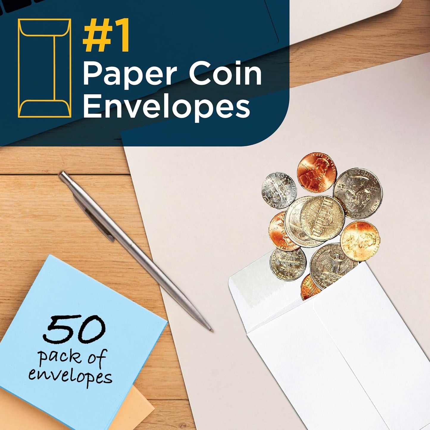 Guardian #1 Paper Coin Envelopes with Gummed Flaps, Pack of 50 Blank Small Envelopes for Gift Cards, Coins, Receipts, Stamps, Small Parts Storage, and More, 2 ¼ Inches x 3 ½ Inches, White