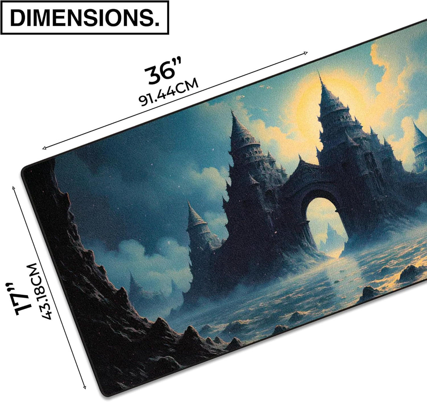 MPCO. Dark Fantasy Large Gaming Desk Pad - 36" x 17" Duraglyde Fabric Echoes of the Deep Desk Mats - Non-slip, Washable, Smooth Glide for Precision Gaming & Work