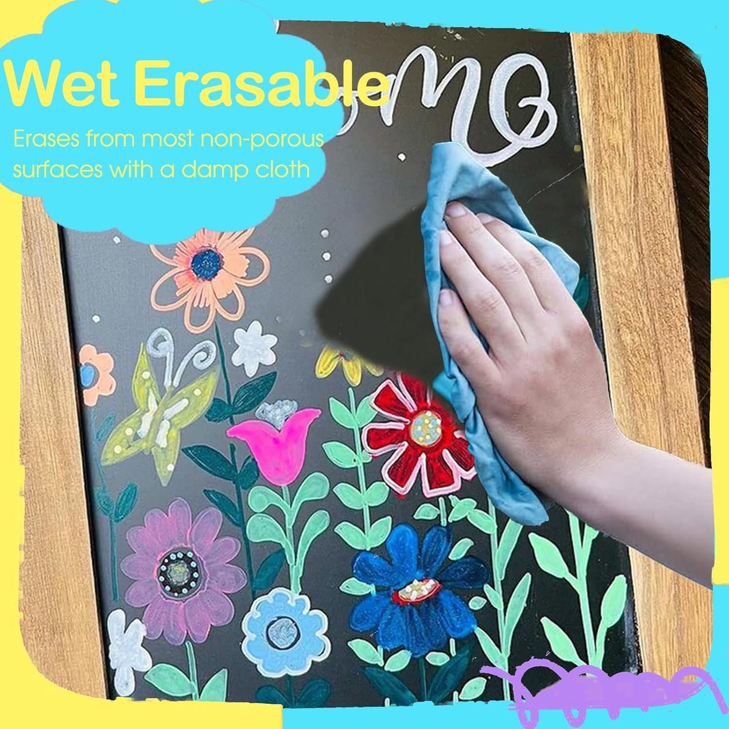 Liquid Chalk Markers for Blackboard, 24 colors Erasable Chalk Markers Pen for Windows, Glass, Chalkboard, Blackboard, Auto, Mirror, Calendar - 6mm Reversible Bullet&Chisel Tip &36pcs Chalkboard Lables