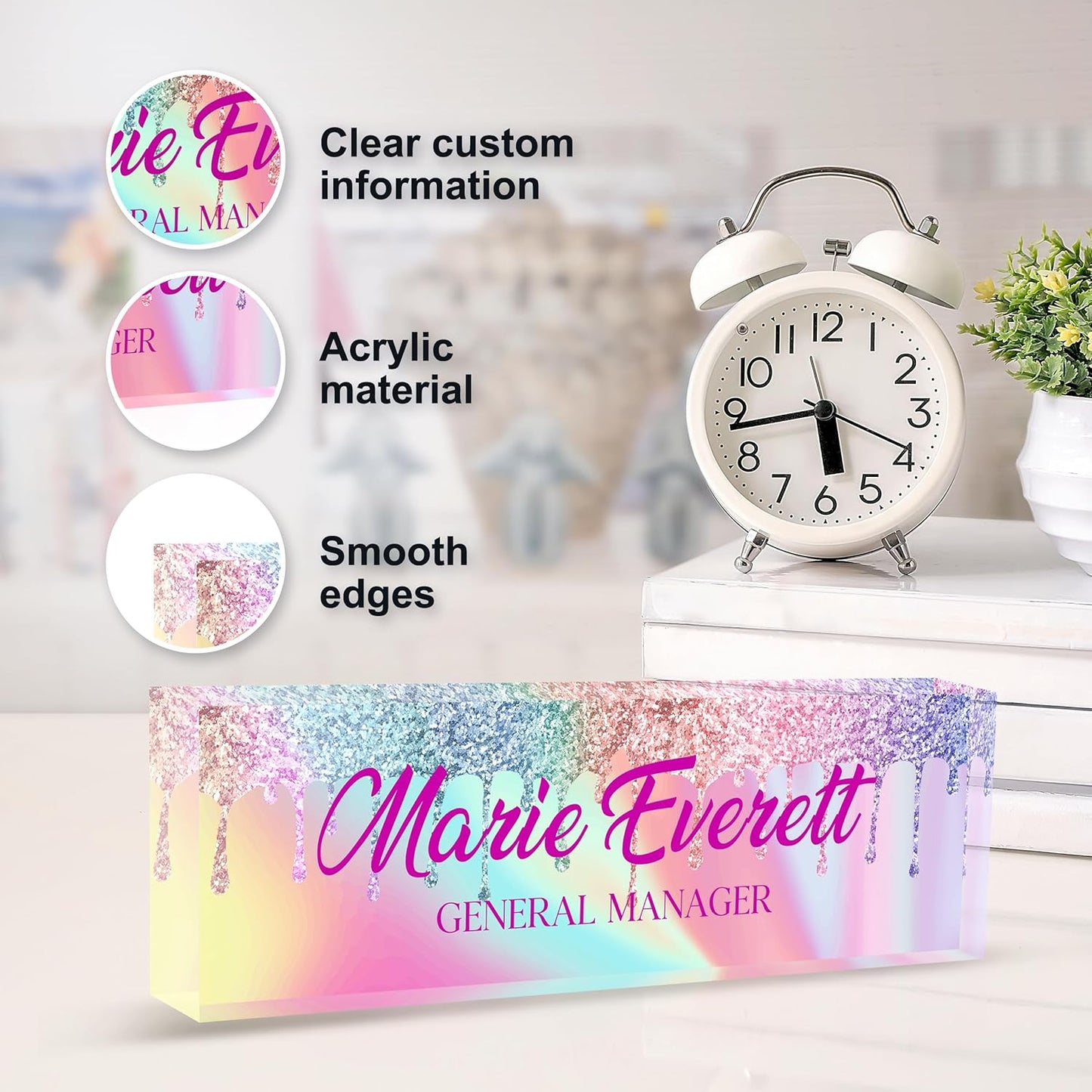 Custom Name Plate for Desk | Personalized Desk Name Plate | Personalized Boss Employee Appreciation Gifts | Acrylic Name Plate Office Desk Accessories (A-Colored Quartz)