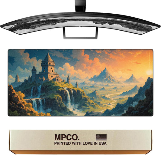 MPCO. Dark Fantasy Large Gaming Desk Pad - 36" x 17" Aeroglyde Fabric Spring Castle Desk Mats - Non-slip, Washable, Smooth Glide for Precision Gaming & Work