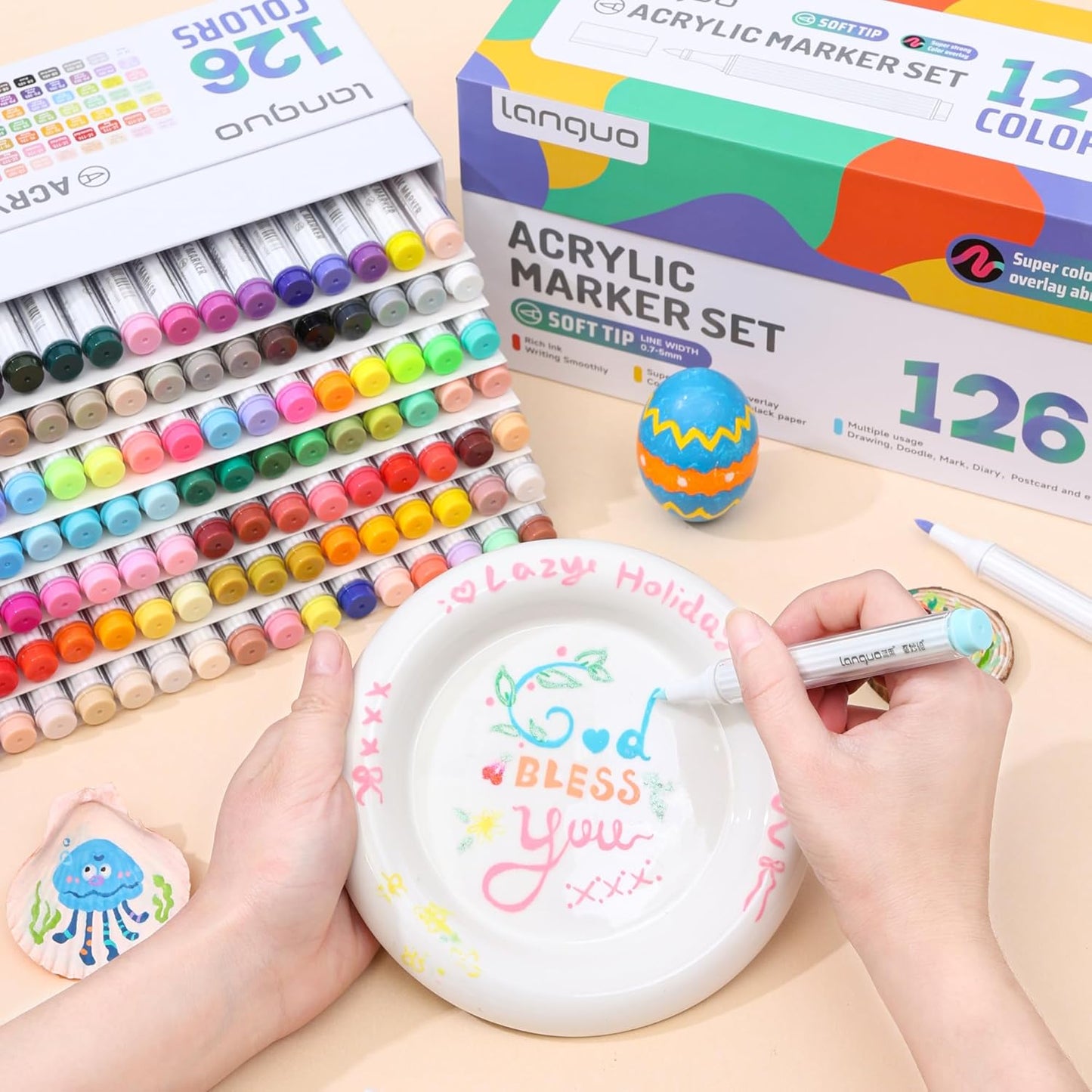 126 Colors Acrylic Paint Markers Set, Soft Brush Tip Acrylic Paint Pens Acrylic Markers for Rock, Egg, Wood, Glass, Canvas Painting, Coloring and Drawing, DIY Crafts Art Supplies