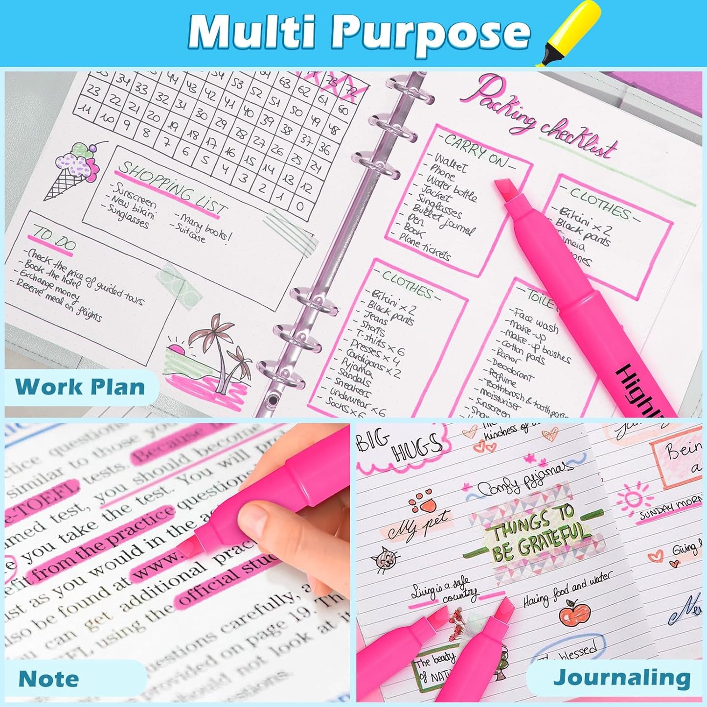 Duchong Highlighters, 30 Packs Pink Highlighter Bright Colors Bulk, Chisel Tip Dry-Quickly No Bleed Highlighter Markers for Adults Kids, Office Classroom Must Have, School Supplies for Teachers