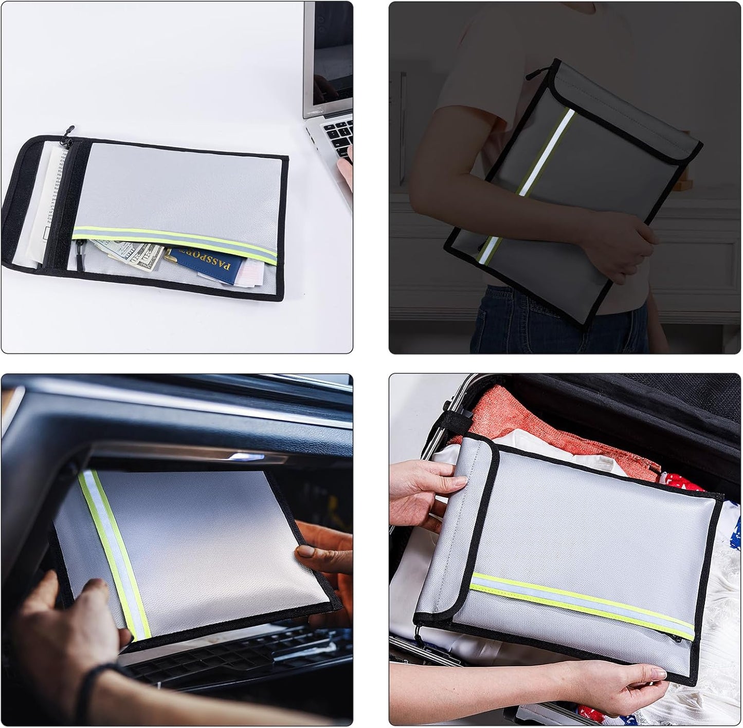 Fireproof Document Bag 3 Pack (15"x11", 13"x10", 10"x8") – Fireproof & Waterproof Money Bags with Zipper & Reflective Strip | Document Holder for Cash, Passports, Birth & Marriage Certificates