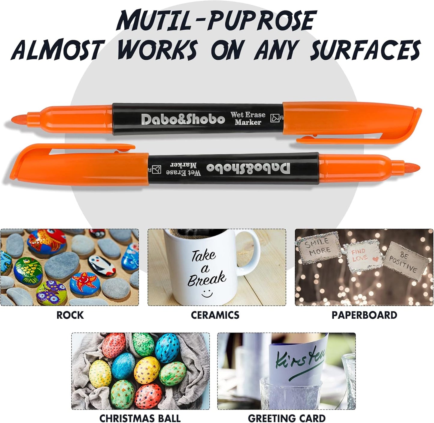 Dabo&Shobo Wet Erase Markers, 36-Count Smudge-Free, 12 Colors Fine Tip, Erases with Water! Low Odor Markers for Office, School & Home