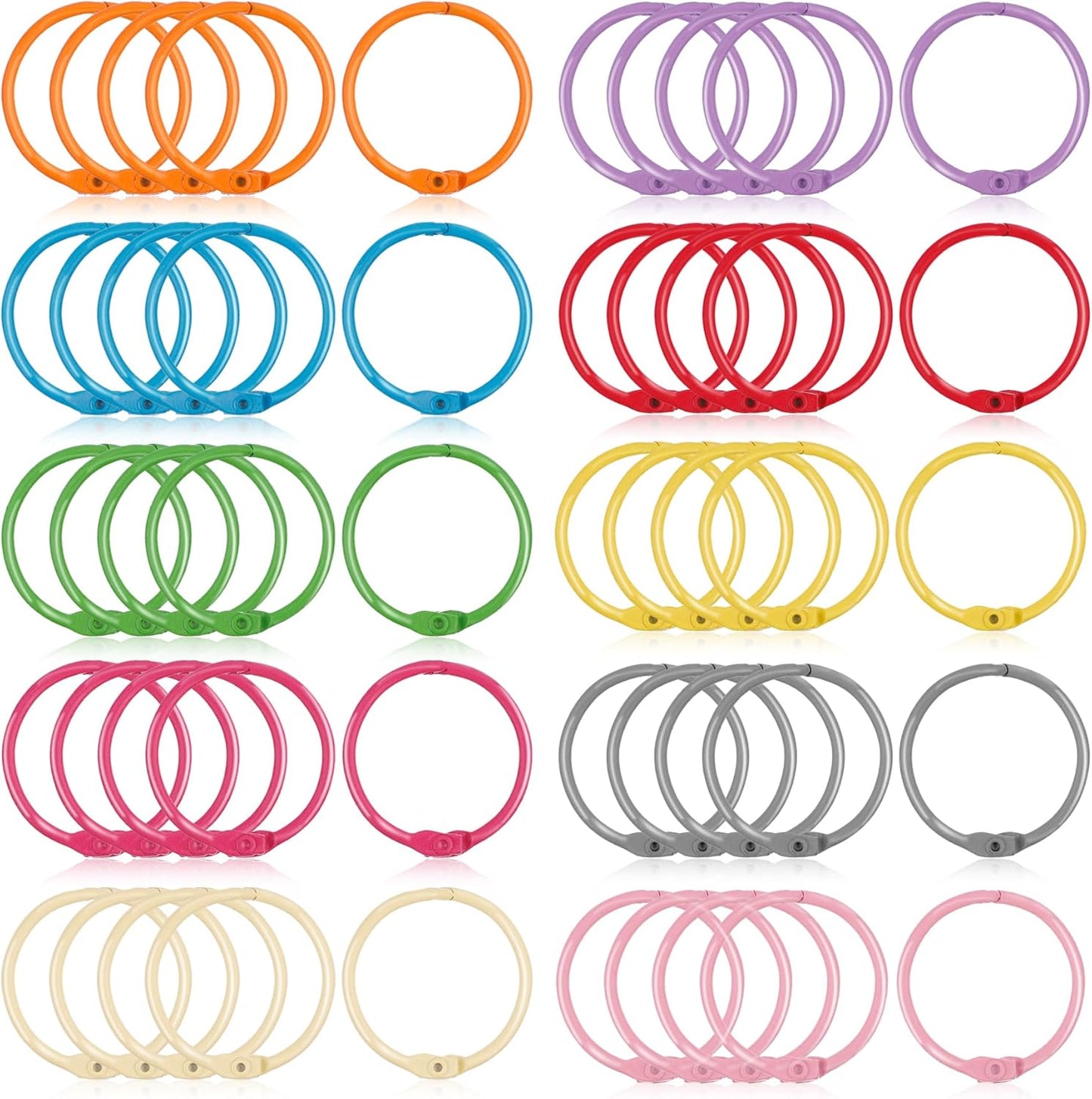 1 1/5 Inch (50 Pack) Metallic Binder Rings Colorful Metal Steel Loose Leaf Rings Binding Rings for Index Cards, Keychain Key Rings Book Rings for Paper Notebook Office School Home, 10 Colors