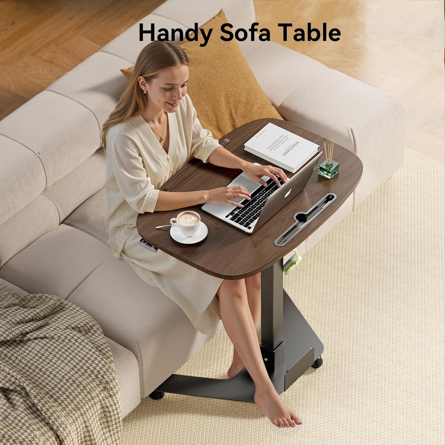 Folding Pneumatic Height Adjustable Mobile Standing Desk with 90° Tiltable Tabletop, 27.2x18.9 Inch Portable Laptop Desk with Wheels, Holds Up to 66.1lbs for Home Office, Black Walnut