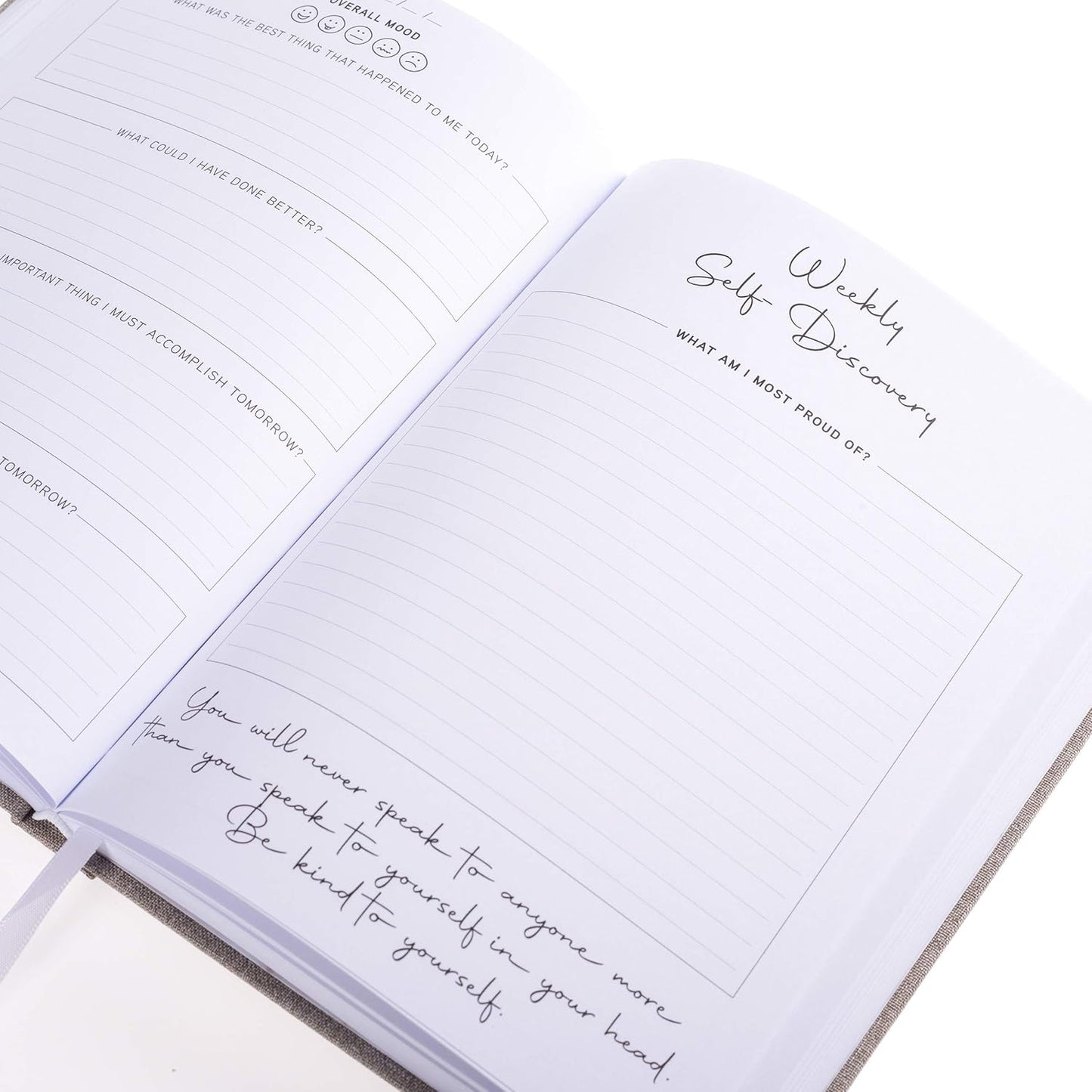 Graphique Self-Care Journal - Positive Mind - 256 Pages - Weekly Quote & Daily Fill in Interiors - Hardbound Fabric Cover - Ribbon Marker (6" x 8")