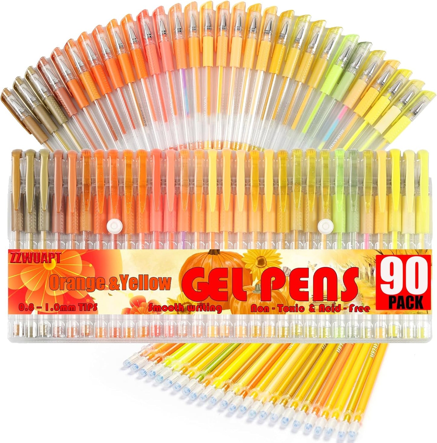 90 Pack Yellow Orange Tone Gel Pens, 30 Yellow Orange Gel Pens with 60 Refills,40% More Ink Colored Gel Pens for Adults Coloring Books Drawing Doodling Scrapbook Journaling
