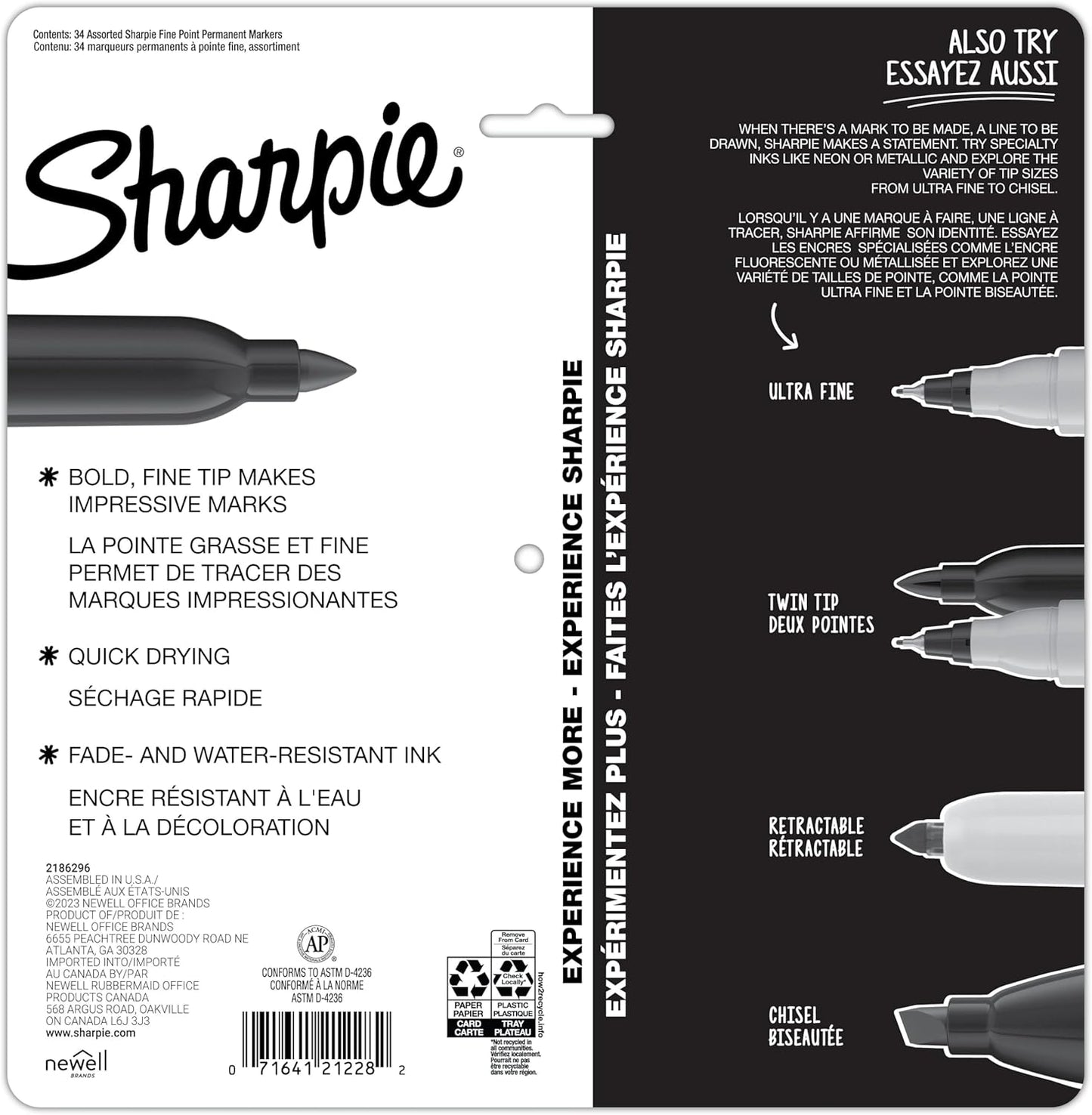 Sharpie Glam Pop Permanent Markers Fine Tip Marker Set Coloring Art Drawing Writing Markers 34 Count