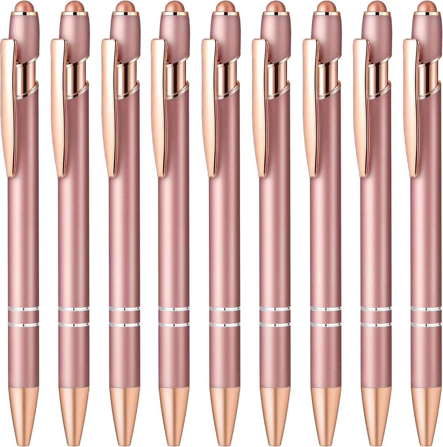 Aozora 9 Pack Ballpoint Pens Smooth Writing 2-in-1 Stylus Retractable Ballpoint Pen with Stylus tip, Office Decor Metal Stylus Pen for Touch Screens, 1.0 mm Black Ink (Rose Gold)